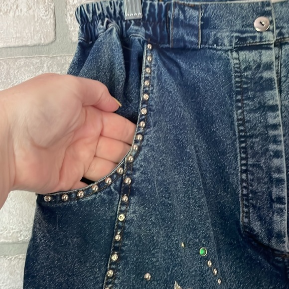 Pret Vintage Midi Denim Skirt High Waisted Emboridery studded size S - Picture 4 of 9